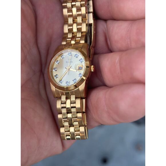 Bulova C960496 Diamond Accent Gold Tone Women’s Watch. New Battery.
